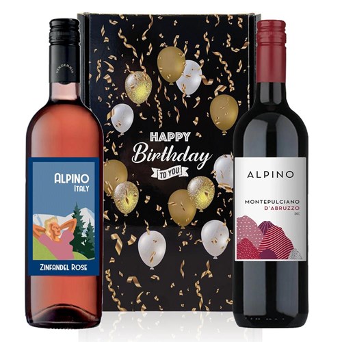 Mixed Alpino Red & Rose Italian Wine Happy Birthday Wine Duo Gift Box